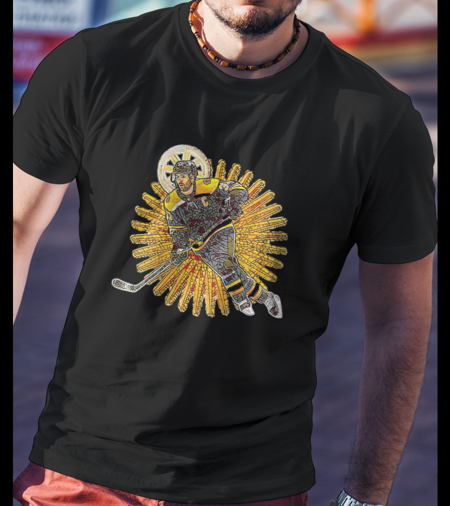 Saint Patrice Bergeron Iconic Hockey Mosaic With Radiant Halo T-Shirt