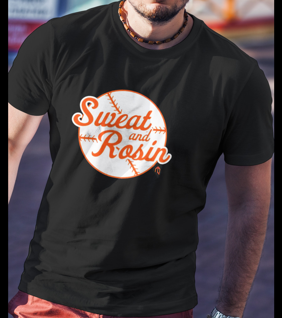 Sweat And Rosin Baseball White Orange Baseball Stitch Circular T-Shirt