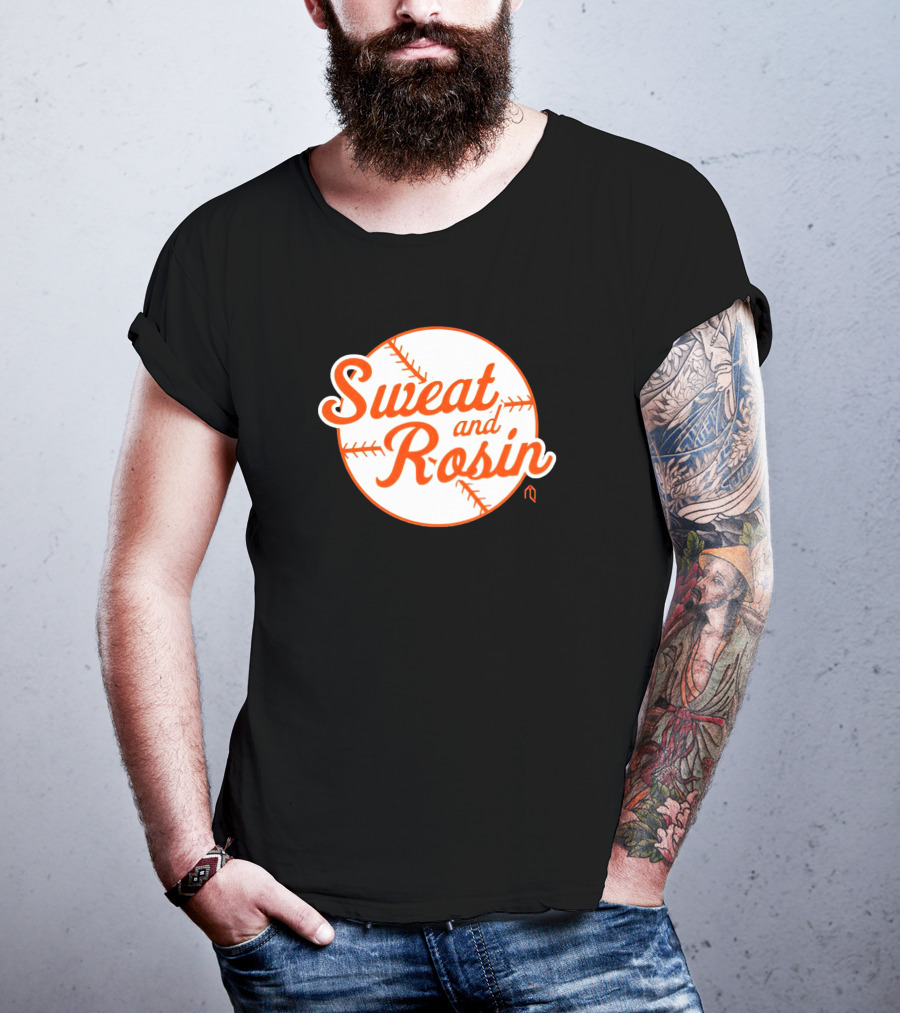 Sweat And Rosin Baseball White Orange Baseball Stitch Circular T-Shirt