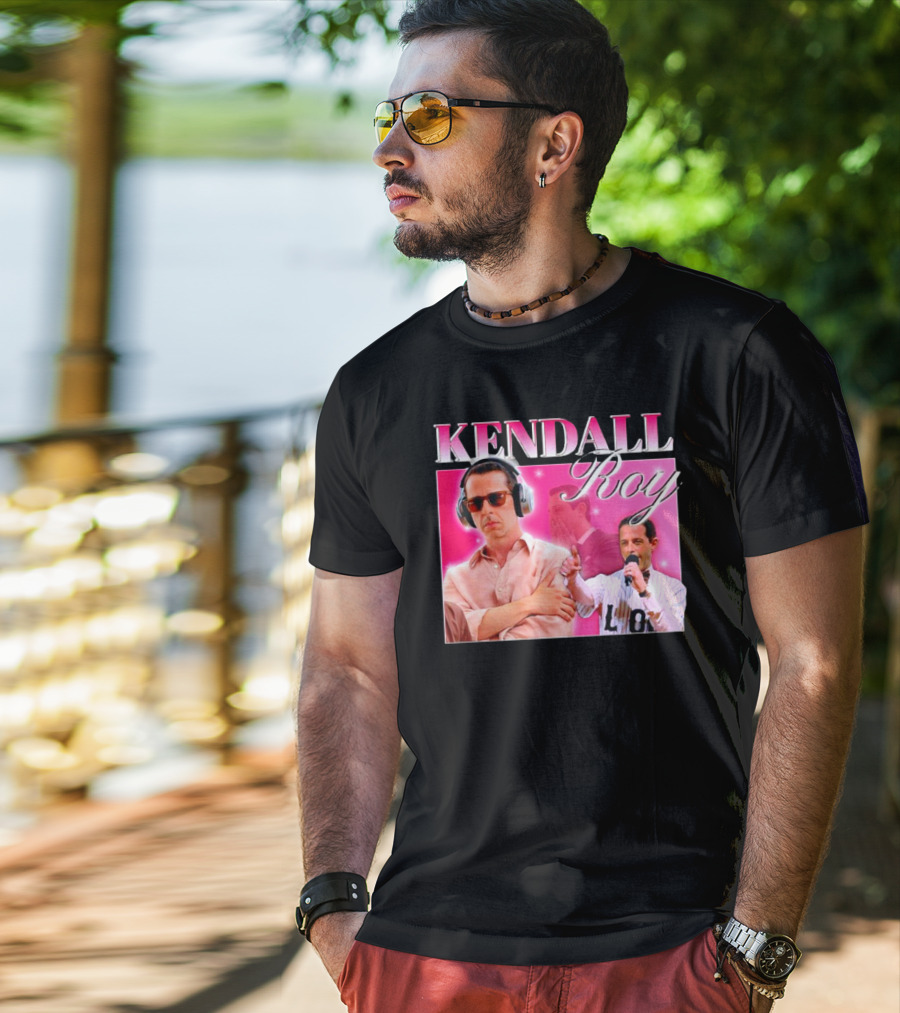 Kendall Roy Vintage Homage Pink Background Music And Microphone T-Shirt