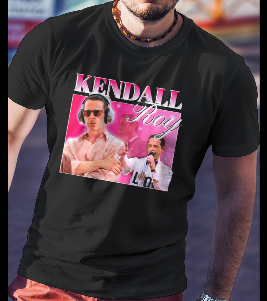 Kendall Roy Vintage Homage Pink Background Music And Microphone T-Shirt