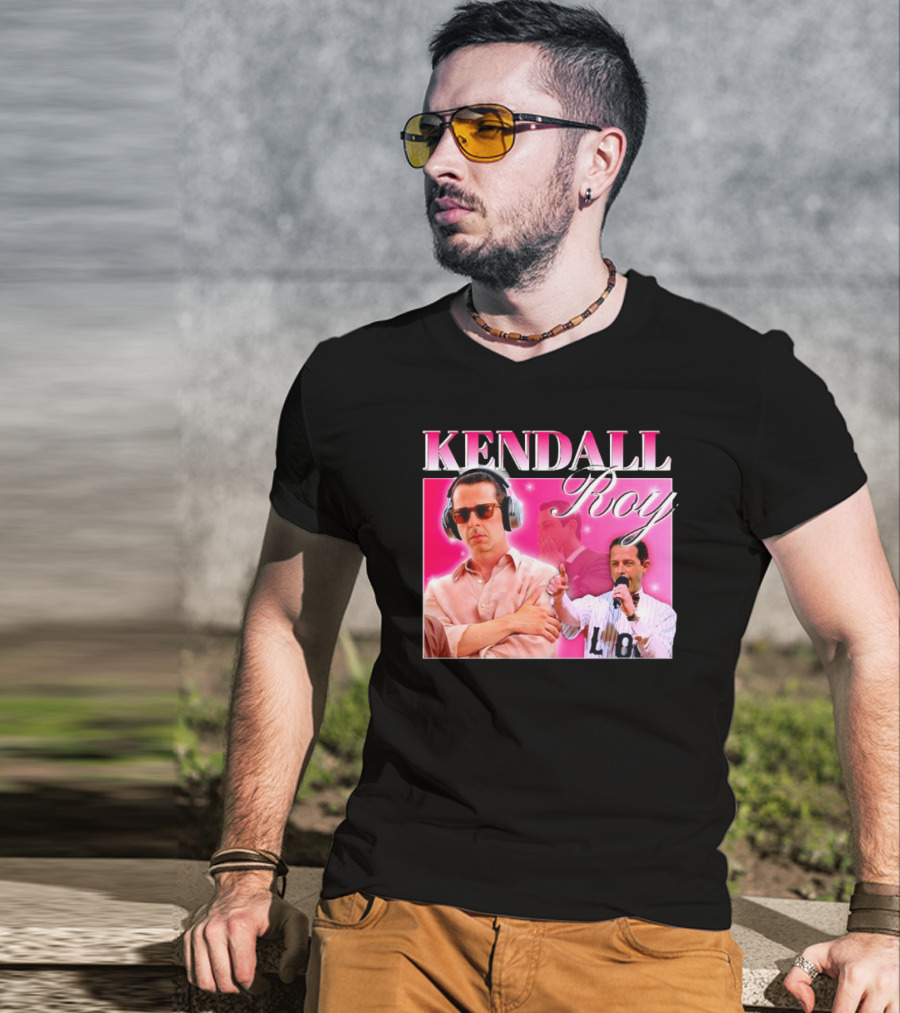 Kendall Roy Vintage Homage Pink Background Music And Microphone T-Shirt