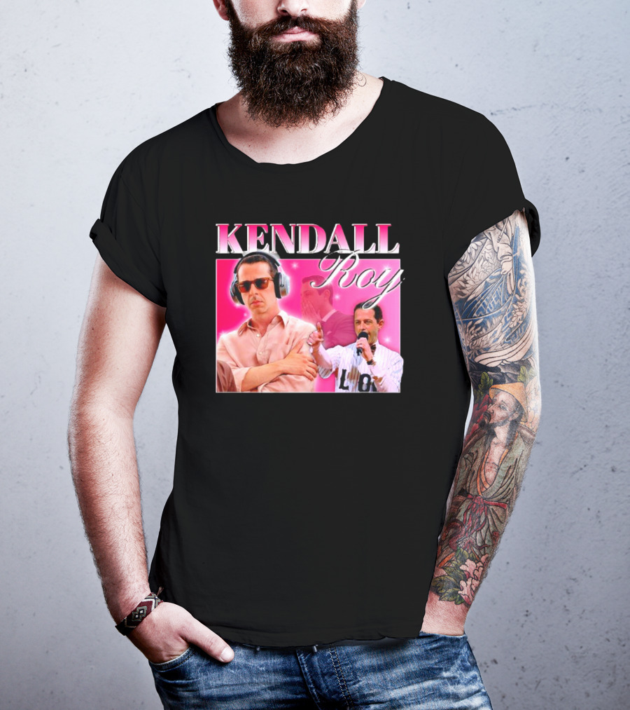 Kendall Roy Vintage Homage Pink Background Music And Microphone T-Shirt