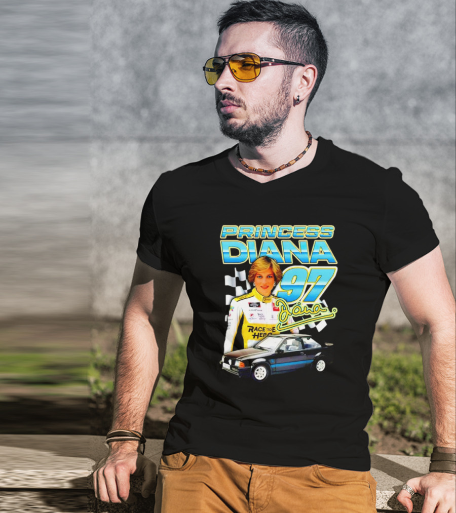 Princess Diana Race To Hero 97 Racing Diana Car Checkered Flags T-Shirt