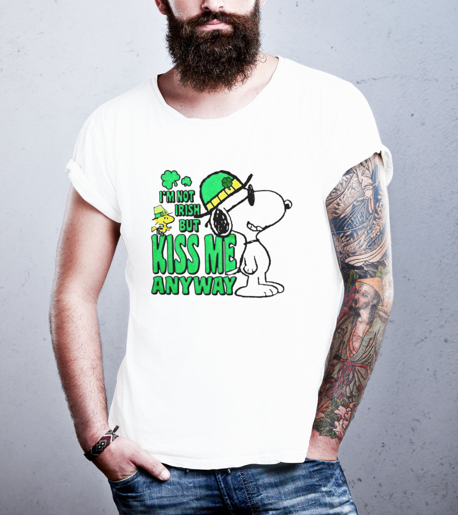 Snoopy Woodstock I'm Not Irish But Kiss Me Anyway St Patrick's Day T-Shirt