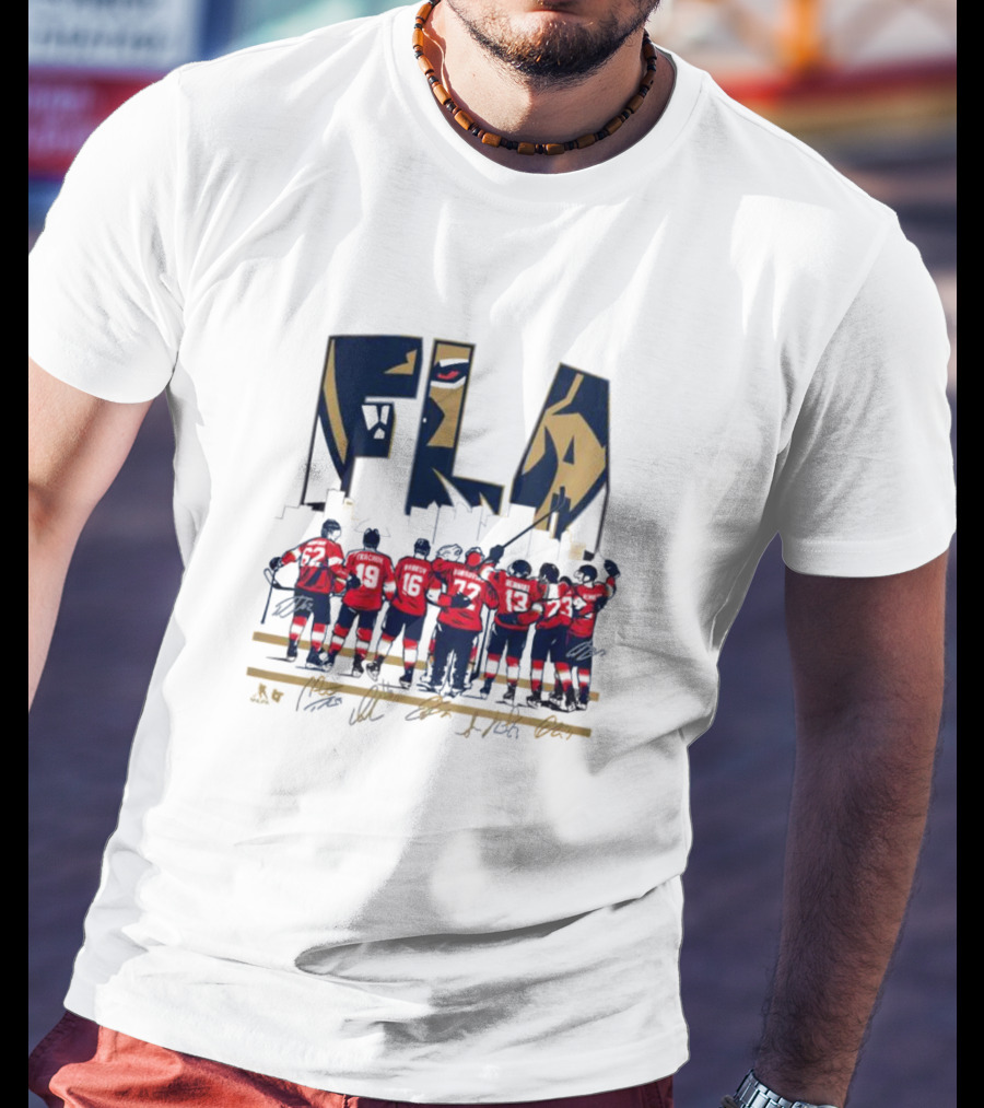Florida Panthers FLA Team Player Signatures And Hockey T-Shirt
