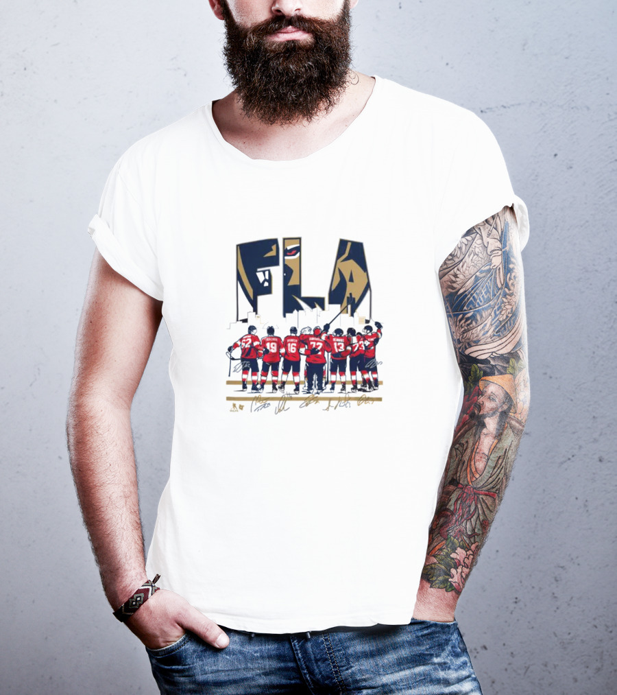 Florida Panthers FLA Team Player Signatures And Hockey T-Shirt