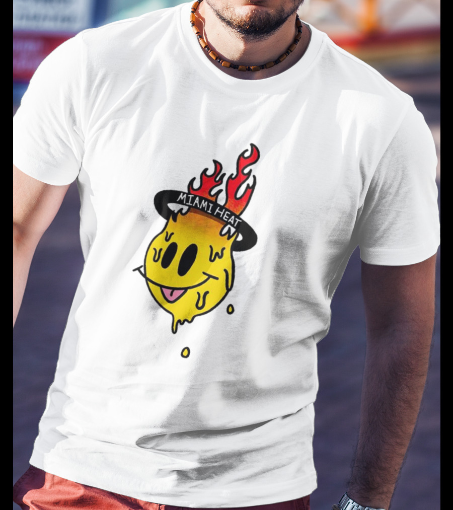 Miami Heat Flaming Melting Smiley Basketball T-Shirt