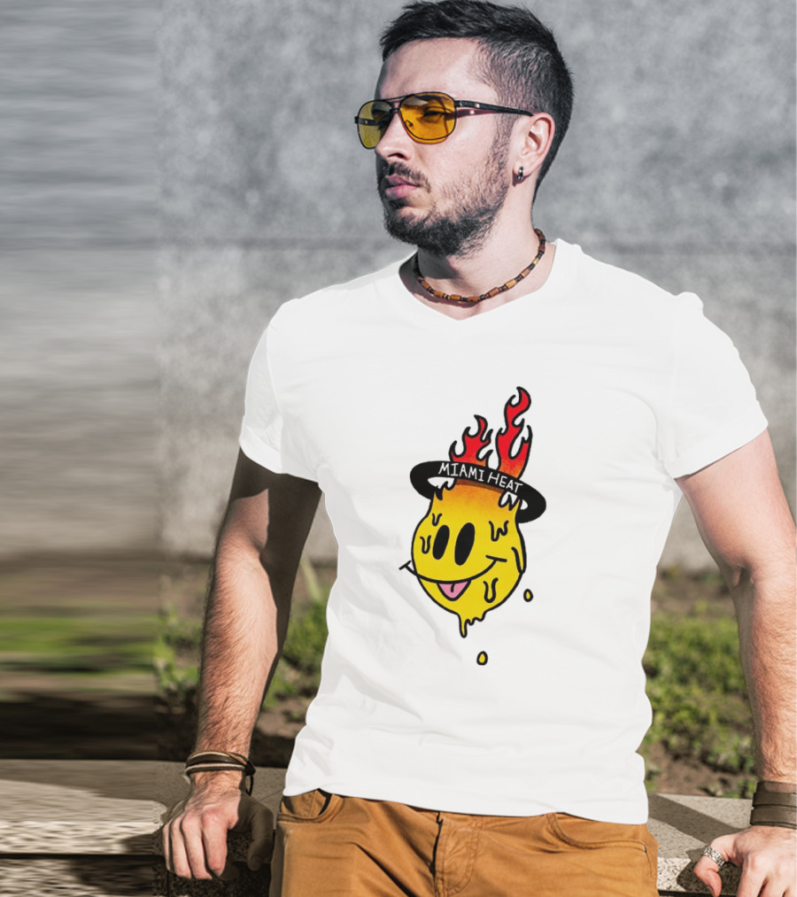 Miami Heat Flaming Melting Smiley Basketball T-Shirt