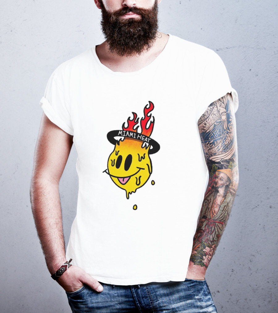 Miami Heat Flaming Melting Smiley Basketball T-Shirt