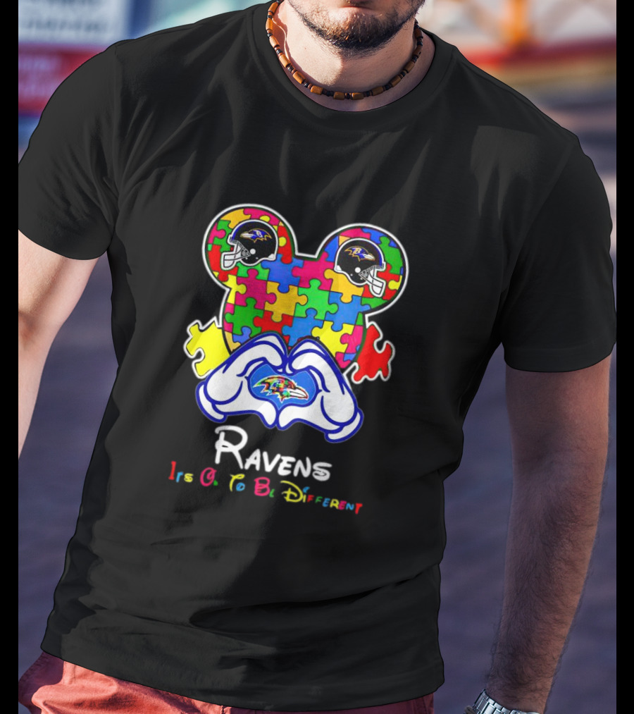 Ravens Autism Love It's Okay To Be Different Baltimore Ravens T-Shirt