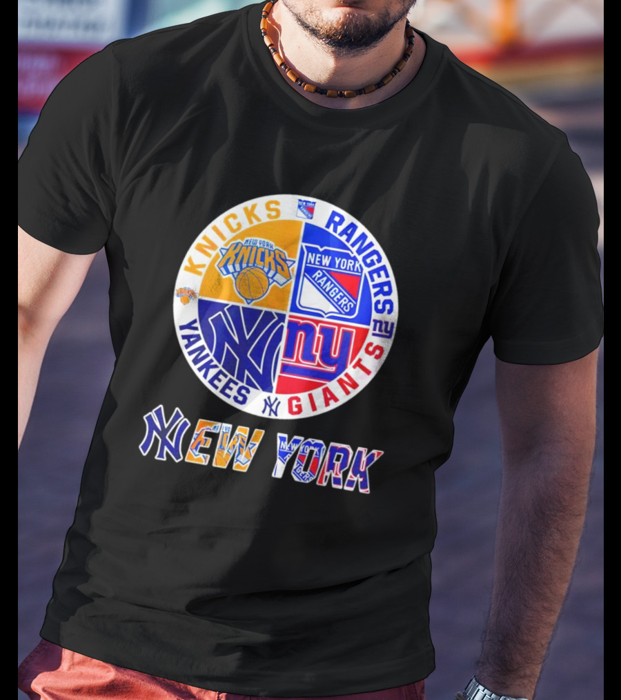 Knicks Rangers Yankees Giants New York Sports Logos Collection T-Shirt