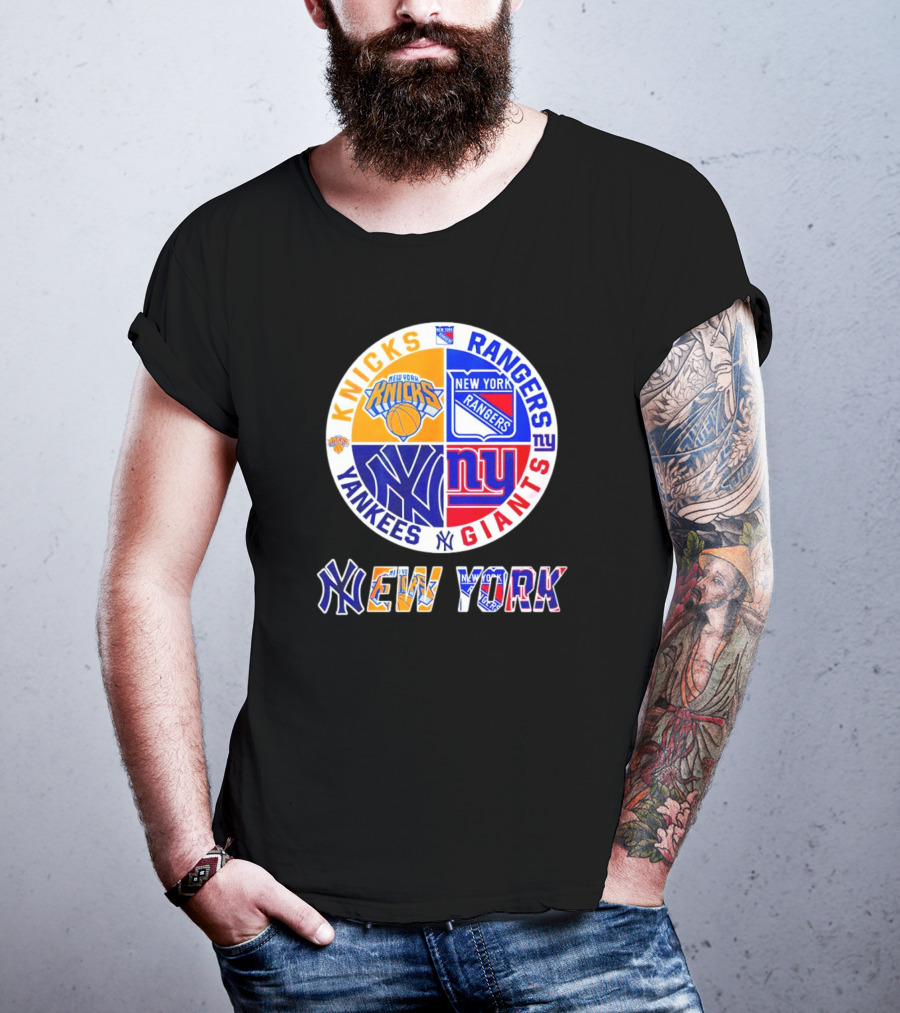 Knicks Rangers Yankees Giants New York Sports Logos Collection T-Shirt