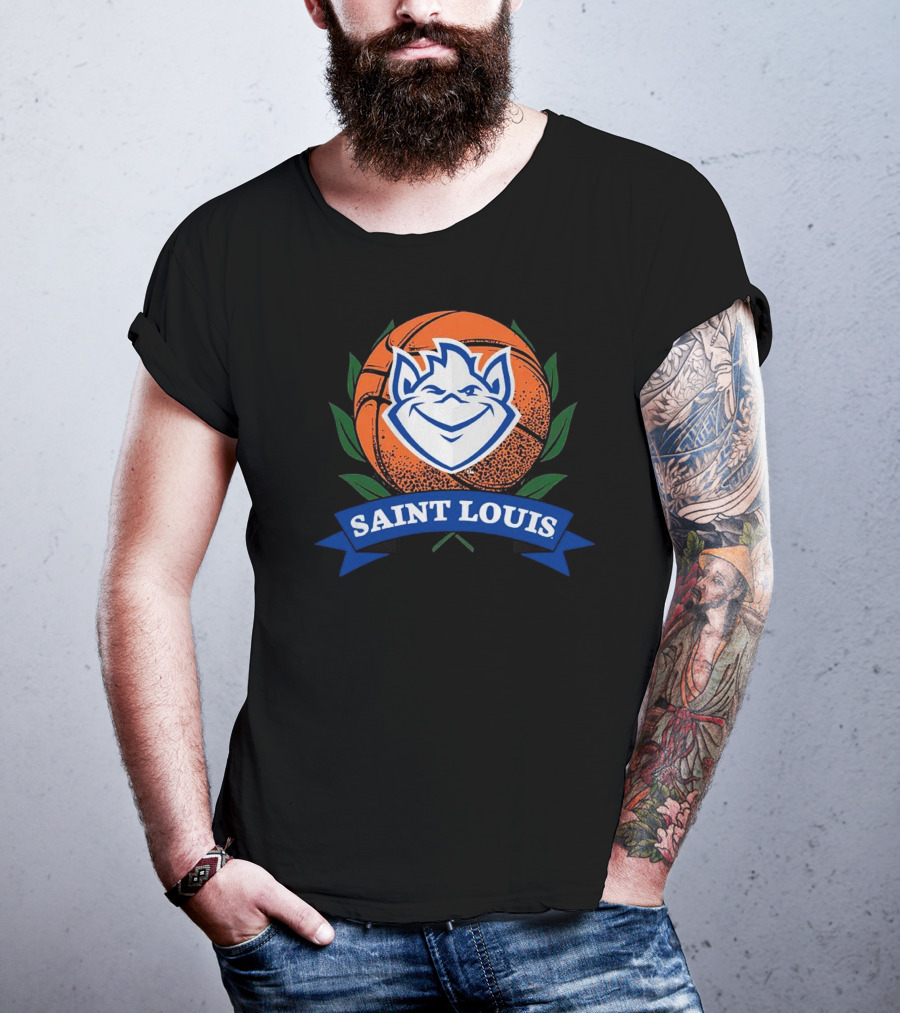 Saint Louis Billikens Basketball Emblem With Iconic Mascot And Orange Basketball T-Shirt