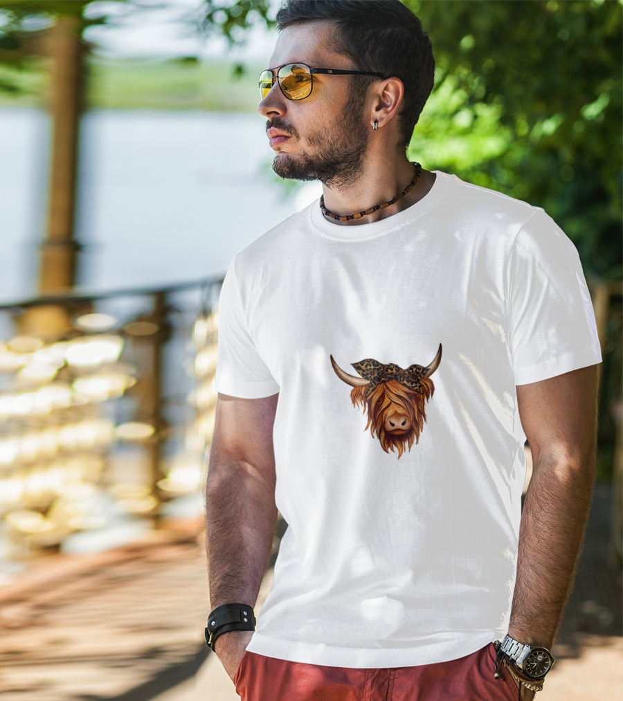 Highland Cattle Leopard Print Bow T-Shirt