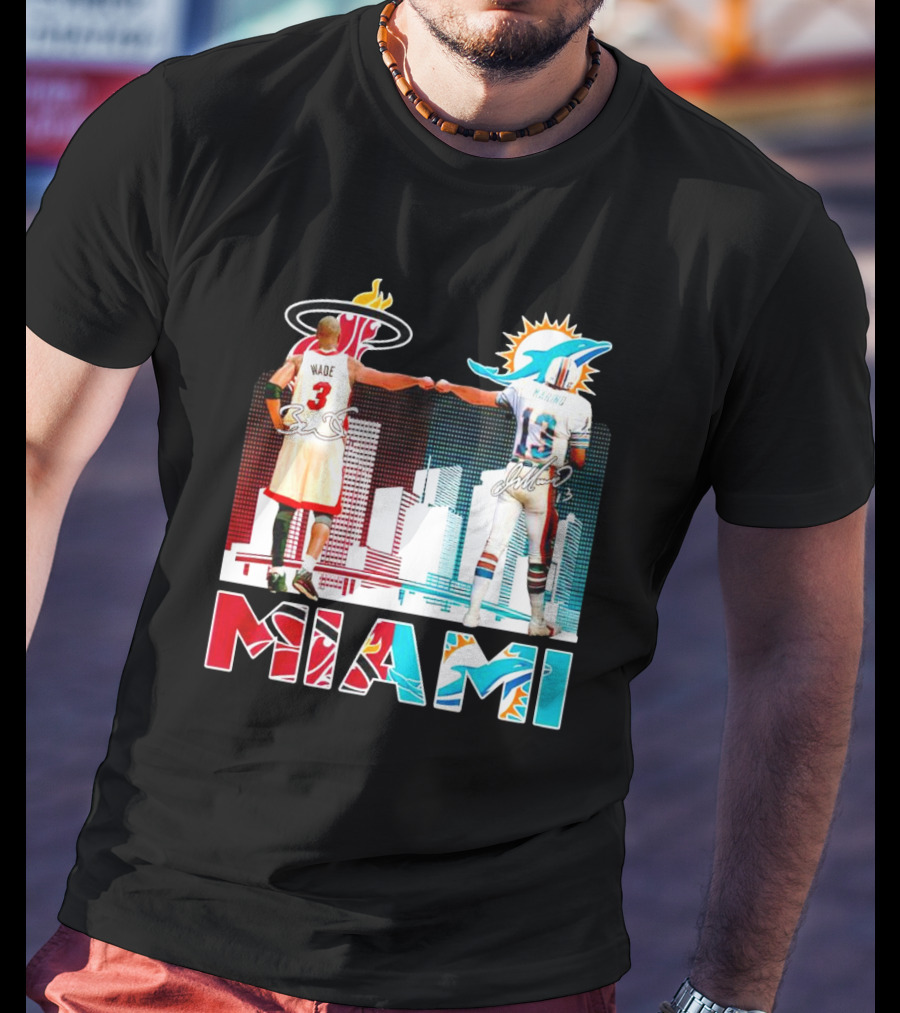 Miami Heat Dwyane Wade And Miami Dolphins Dan Marino Iconic Fist Bump Signatures T-Shirt
