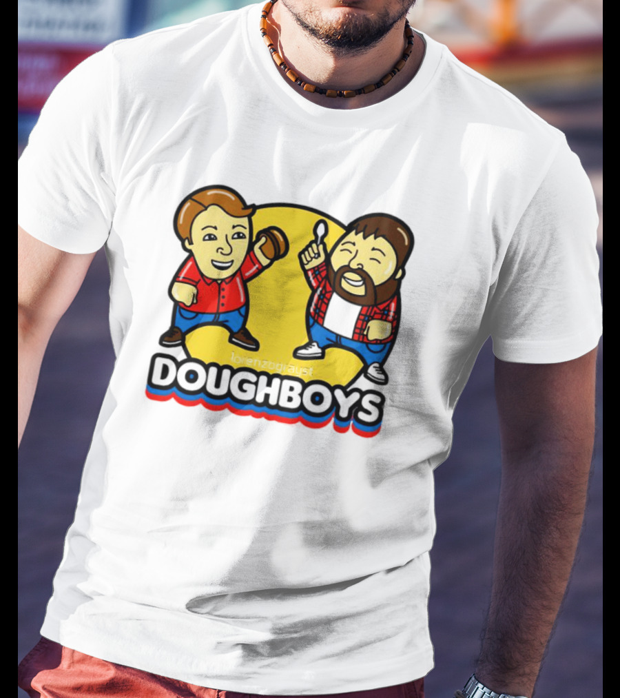 Doughboys Podcast Cartoon Characters Holding Food Items T-Shirt