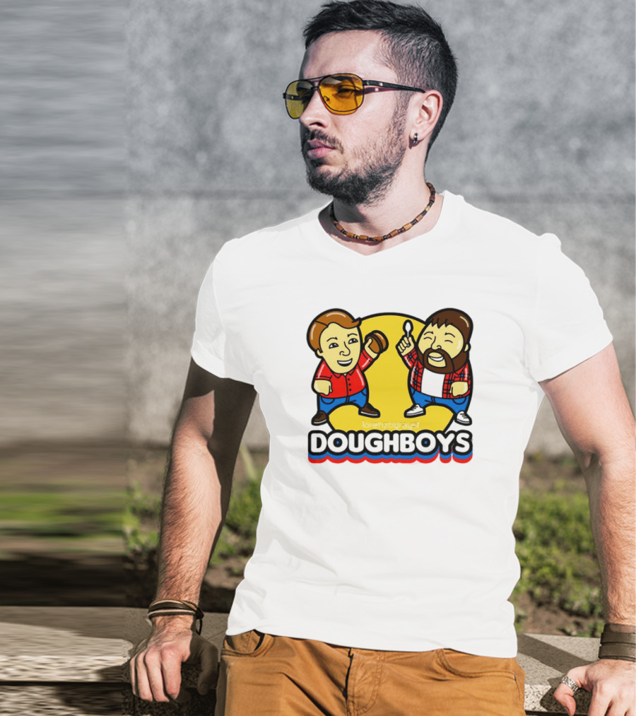 Doughboys Podcast Cartoon Characters Holding Food Items T-Shirt