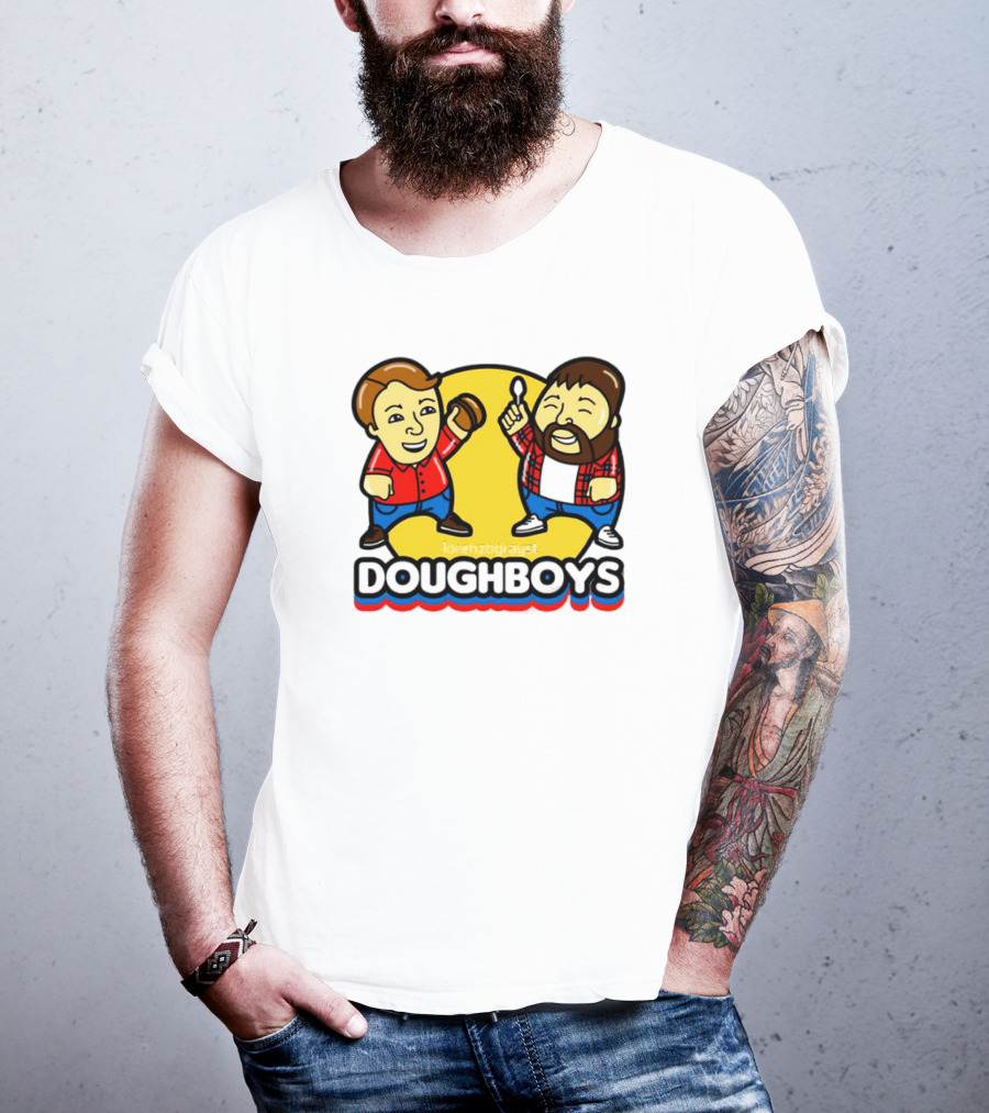 Doughboys Podcast Cartoon Characters Holding Food Items T-Shirt