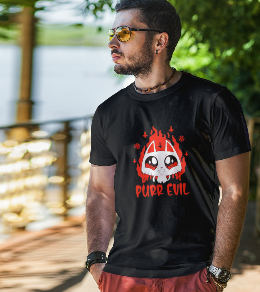 Purr Evil Satan Cat Halloween Flame Pentagram Kawaii T-Shirt