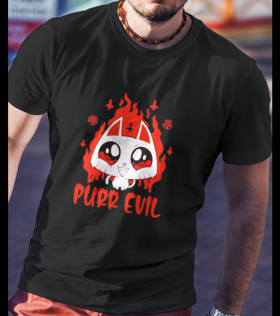 Purr Evil Satan Cat Halloween Flame Pentagram Kawaii T-Shirt