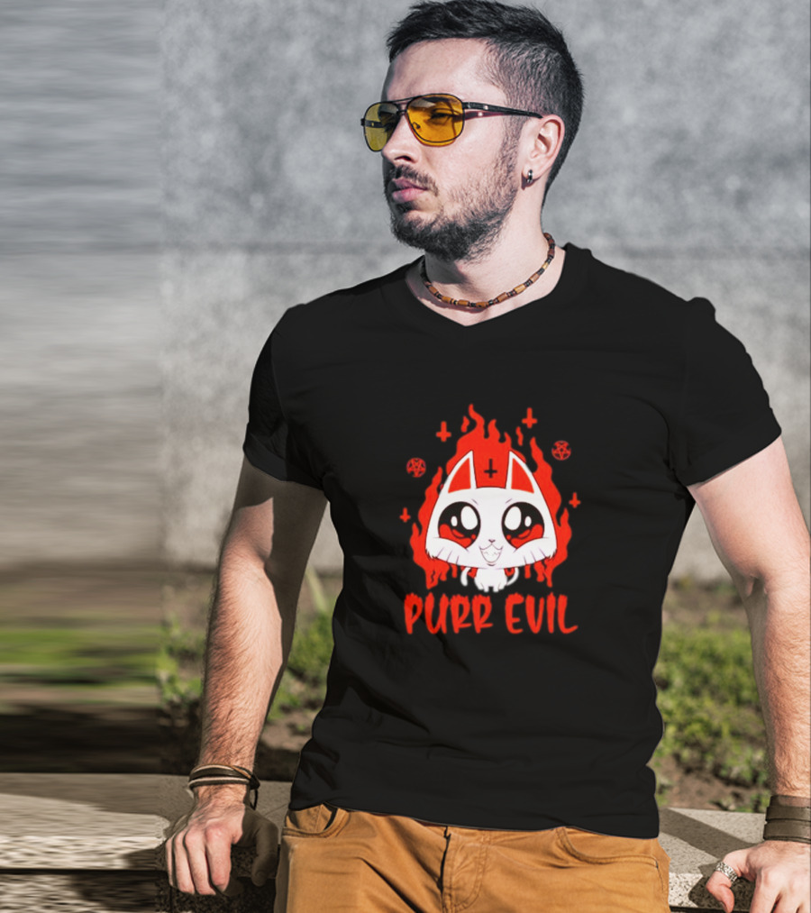 Purr Evil Satan Cat Halloween Flame Pentagram Kawaii T-Shirt