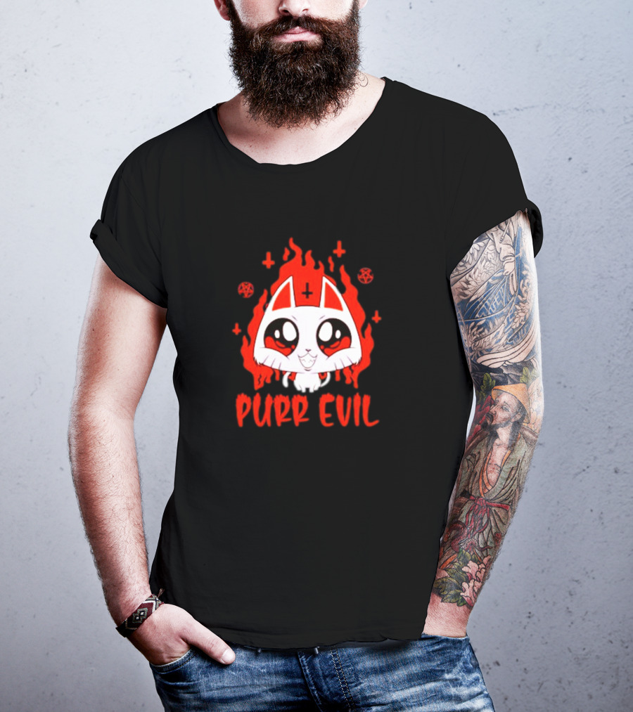 Purr Evil Satan Cat Halloween Flame Pentagram Kawaii T-Shirt