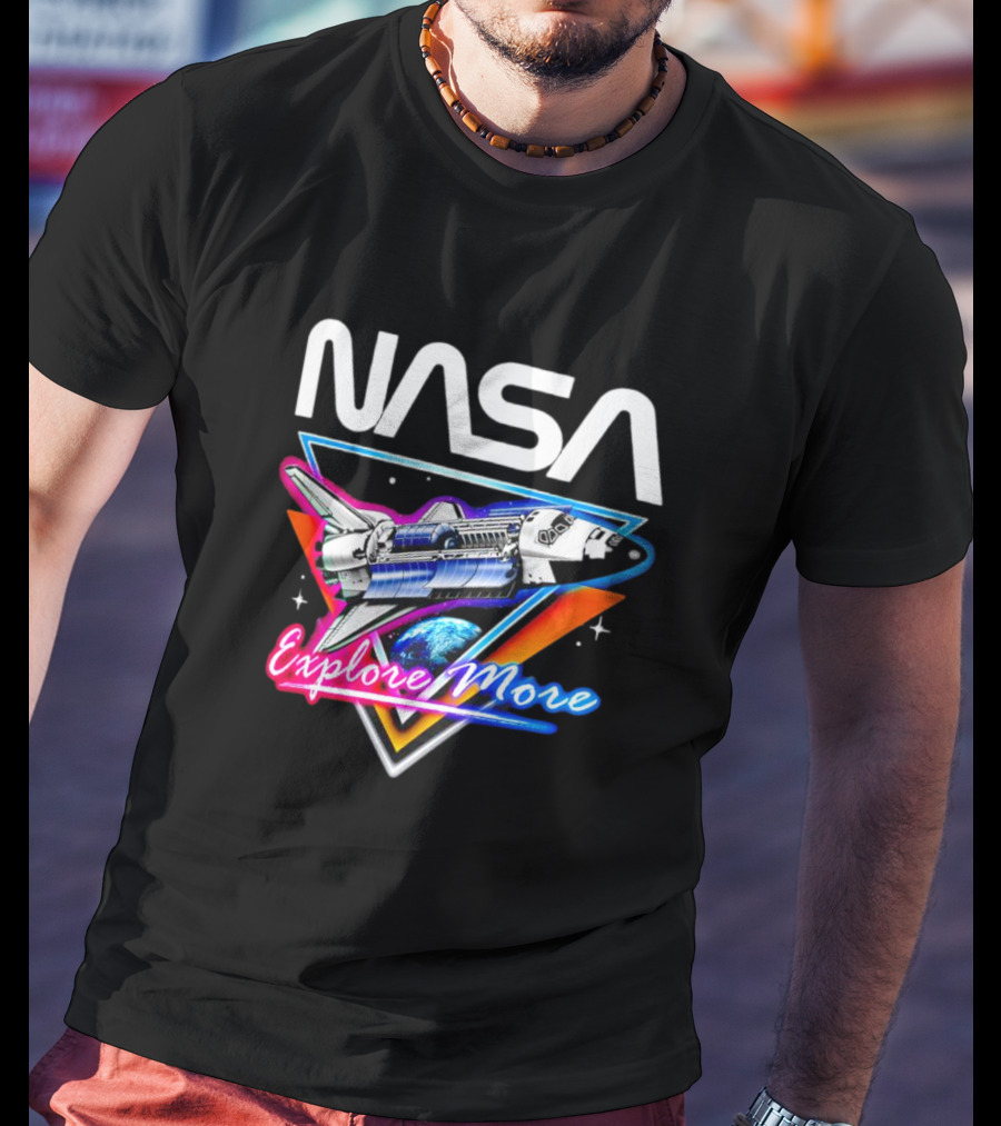 NASA Explore More Space Shuttle Triangle Earth Retro T-Shirt