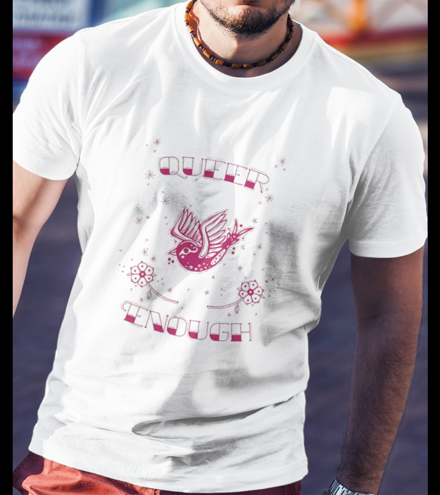 Queer Enough Pink Bird And Flowers T-Shirt