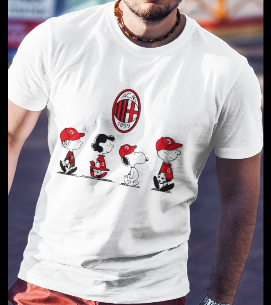 AC Milan FC Peanuts Snoopy Characters Walking T-Shirt