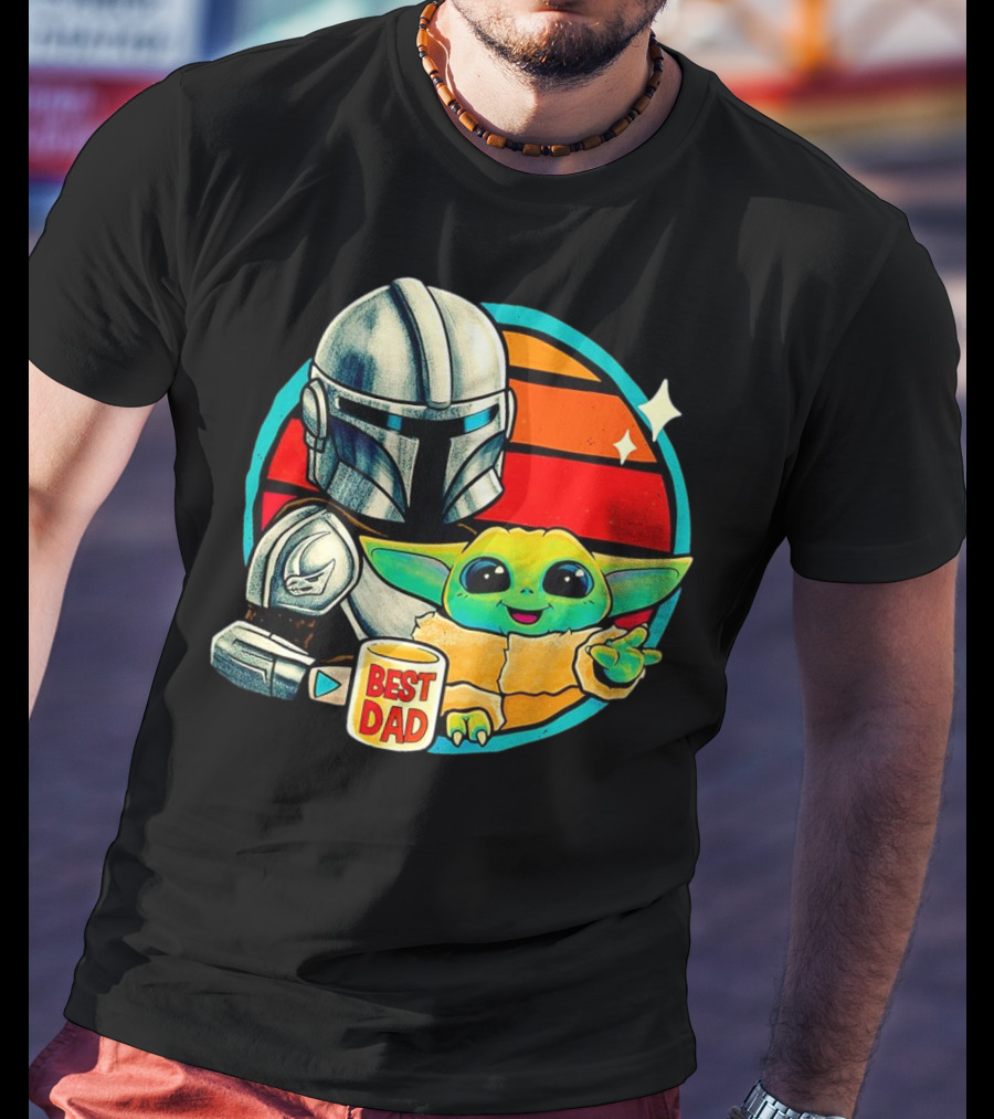 Best Dad Din Djarin With Grogu Vintage Retro Sunset T-Shirt