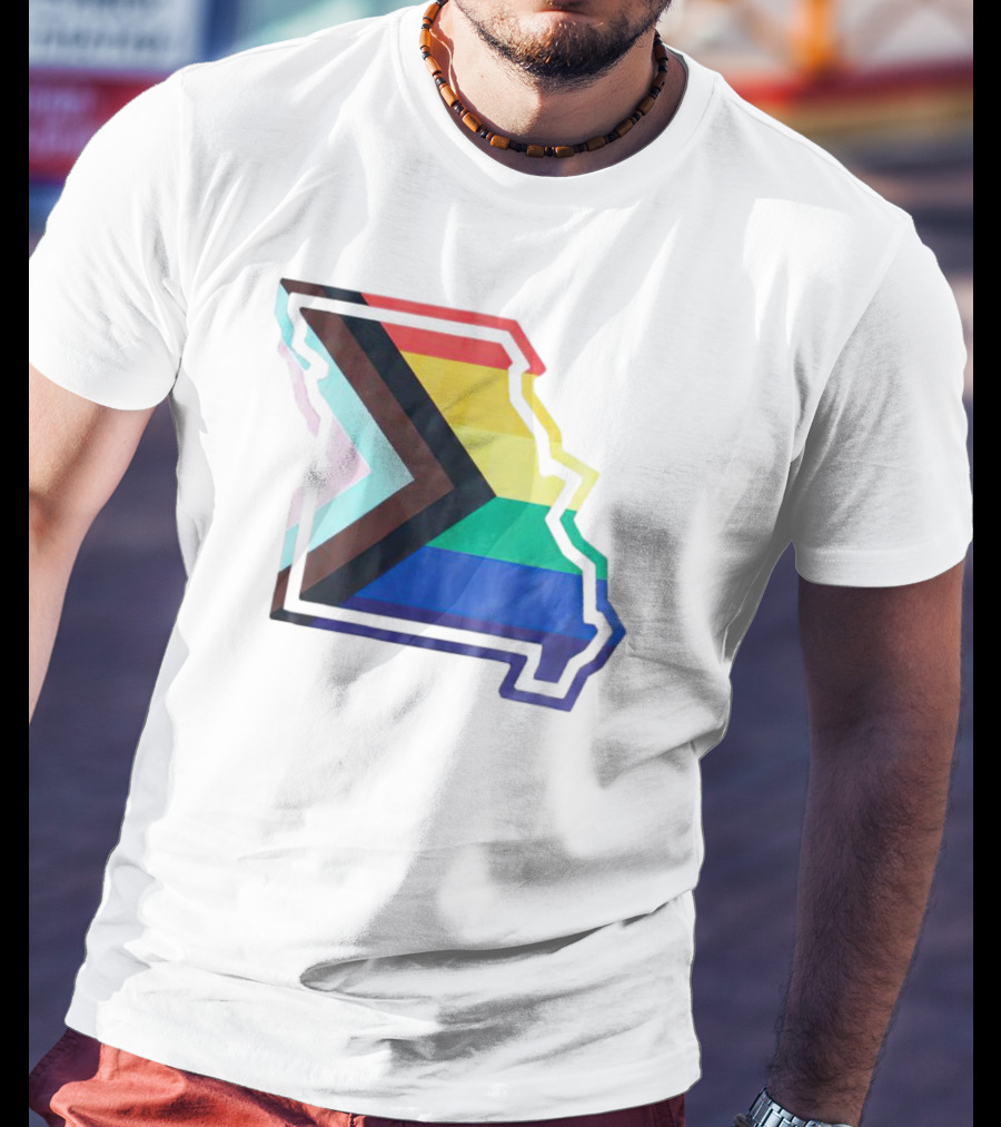 Missouri State Outline With Progress Pride Flag Colors T-Shirt