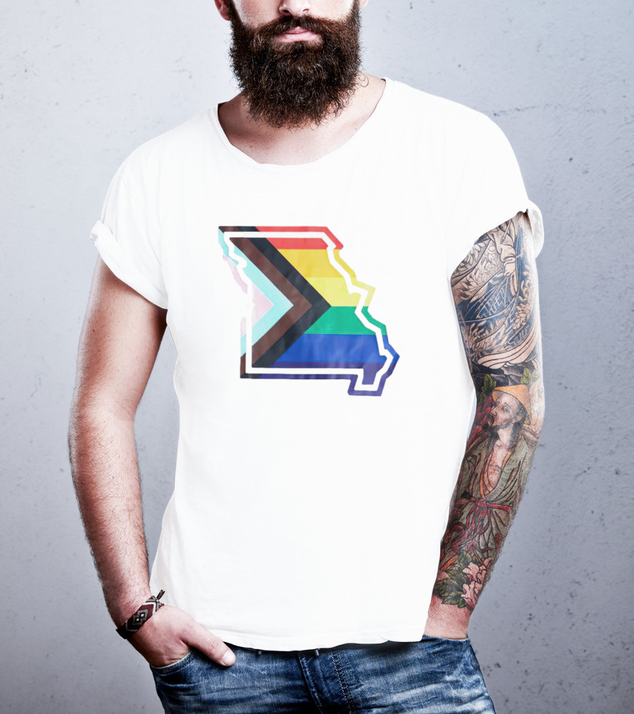 Missouri State Outline With Progress Pride Flag Colors T-Shirt