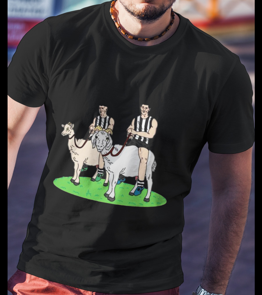 The Goat And The Kid Black And White Striped Jersey Duo On Green Field T-Shirt