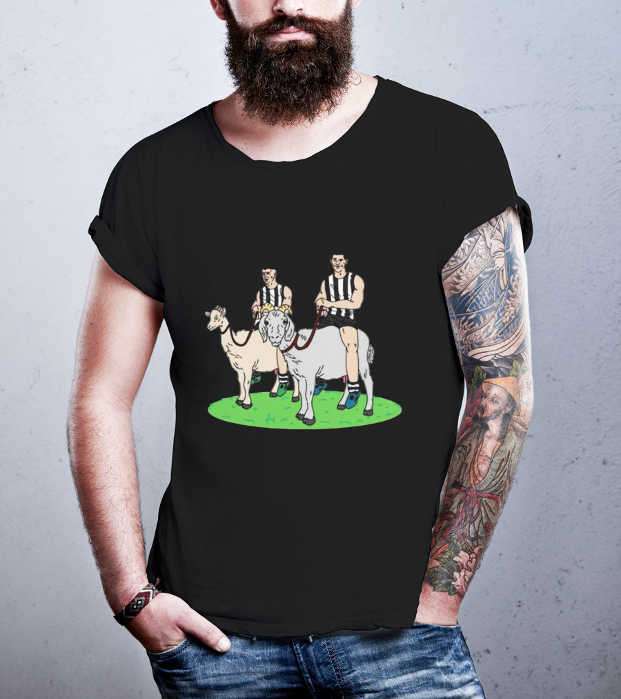 The Goat And The Kid Black And White Striped Jersey Duo On Green Field T-Shirt