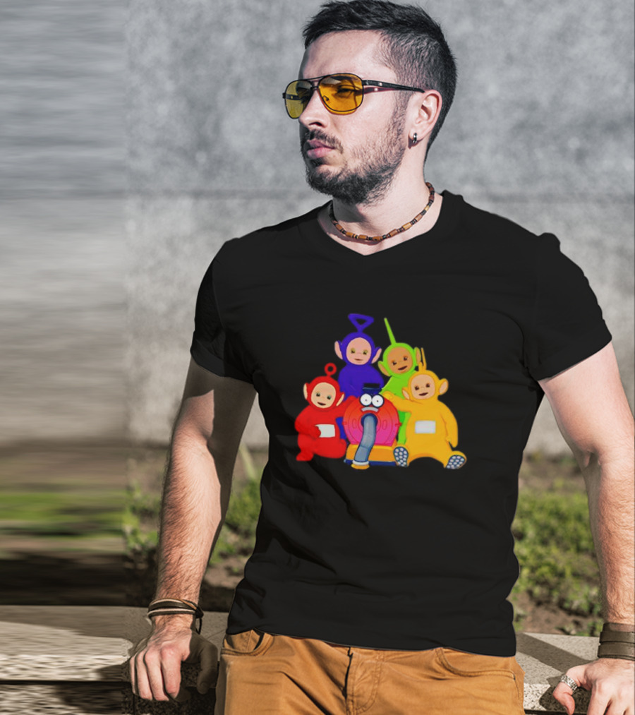 Teletubbies Characters And Noo-Noo Vacuum Clean Identical Four Cartoon Puppets T-Shirt