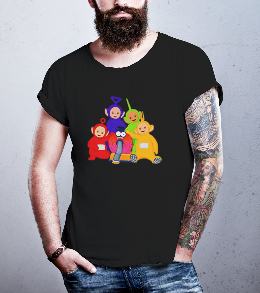 Teletubbies Characters And Noo-Noo Vacuum Clean Identical Four Cartoon Puppets T-Shirt
