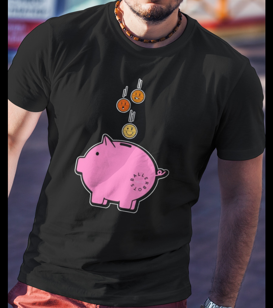 Ballers Bots Piggy Bank With Falling Emoji Coins T-Shirt