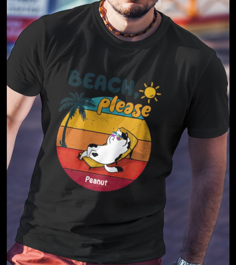 Beach Please Cat Summer Personalized Peanut T-Shirt