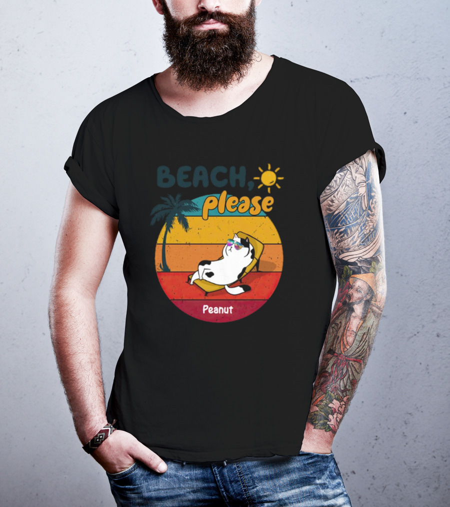 Beach Please Cat Summer Personalized Peanut T-Shirt