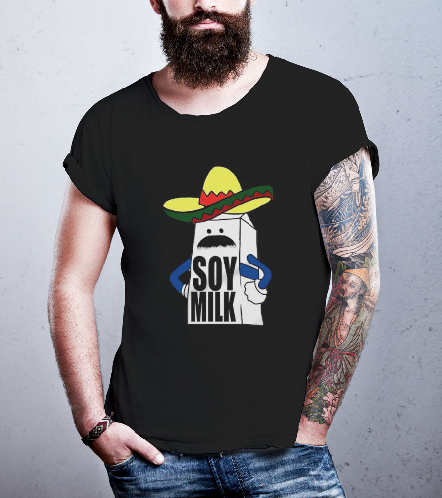 Soy Milk Cartoon With Sombrero And Mustache T-Shirt