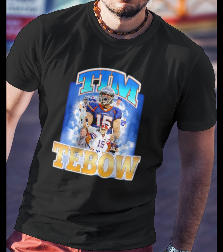 TIM TEBOW Football Montage With Number 15 And Team Colors T-Shirt