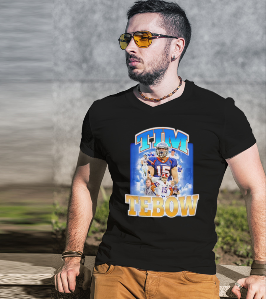 TIM TEBOW Football Montage With Number 15 And Team Colors T-Shirt