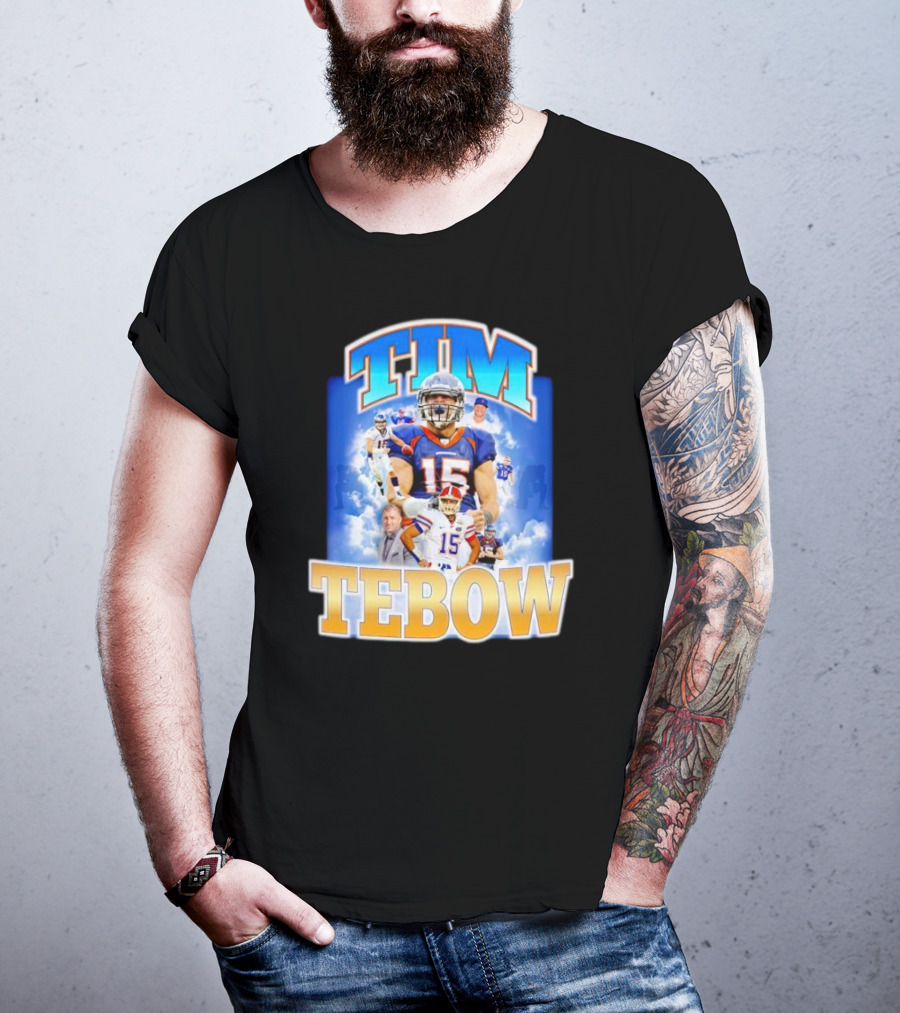 TIM TEBOW Football Montage With Number 15 And Team Colors T-Shirt