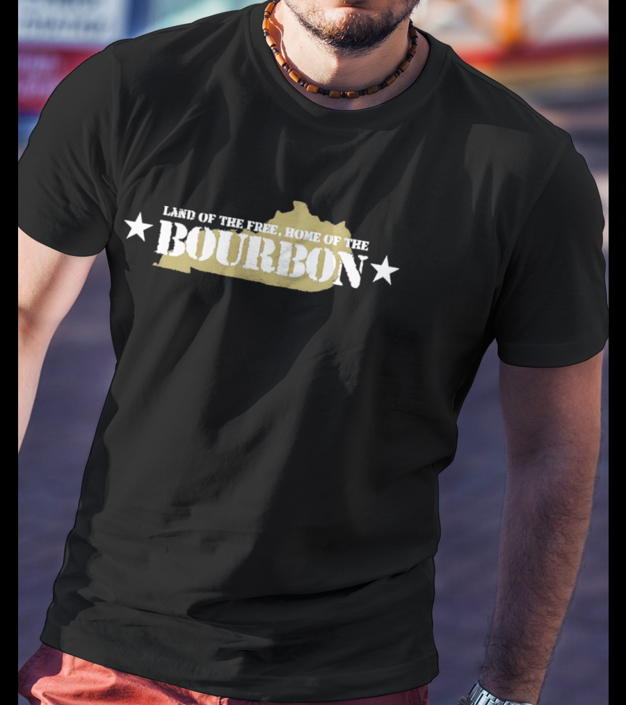 Land Of The Free Home Of The Bourbon Kentucky Map With Stars T-Shirt