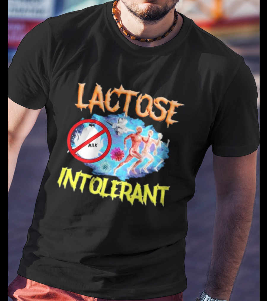 Lactose Intolerant Milk No Symbol With Runners And Microbes T-Shirt