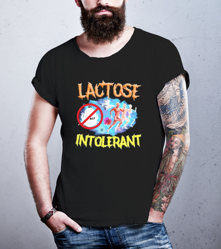 Lactose Intolerant Milk No Symbol With Runners And Microbes T-Shirt