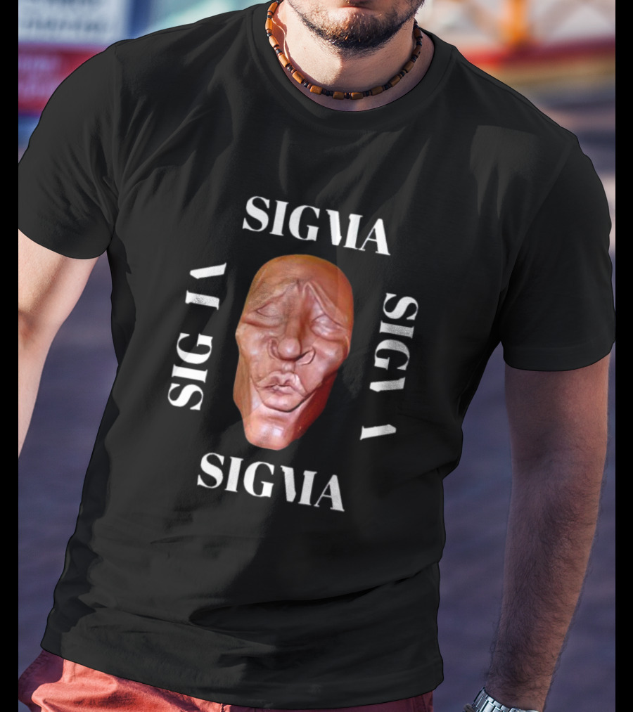 Sigma Face Mask Surrounded By Rotated Sigma Text T-Shirt