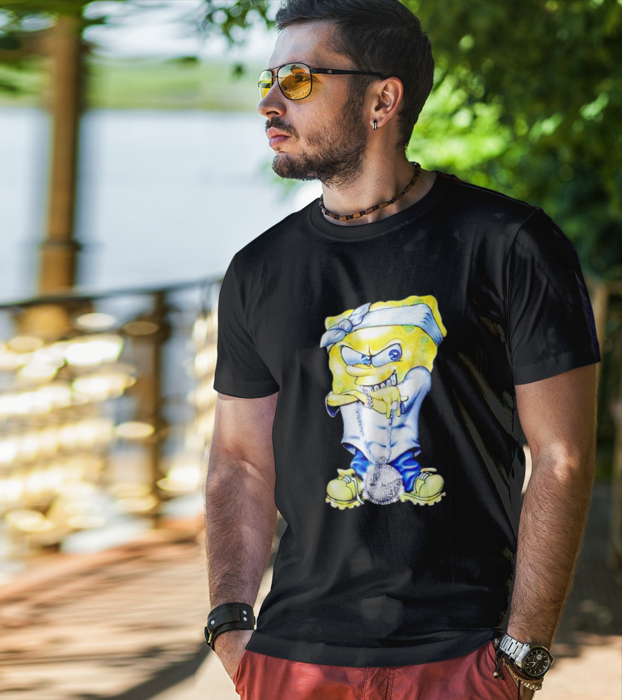 Thug Spongebob Squarepants With Bandana And Bling Necklace T-Shirt
