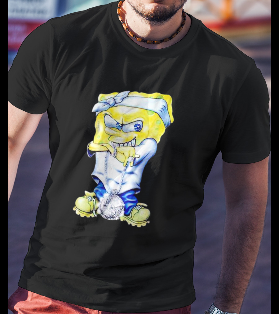 Thug Spongebob Squarepants With Bandana And Bling Necklace T-Shirt